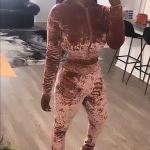 Pink crushed velvet hoodie set